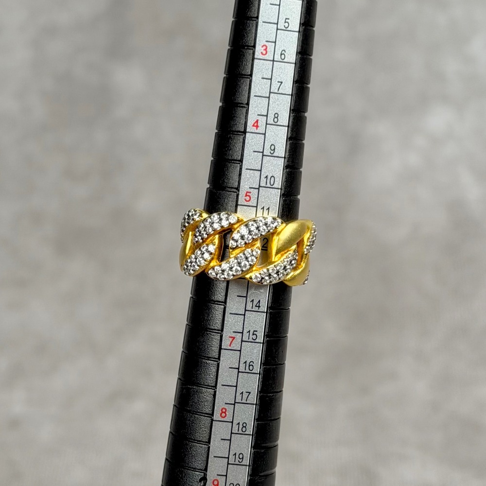 Freida Rothman Gold Tone Cuban Link Pave Statement Band Ring Size 5.5 925 Silver